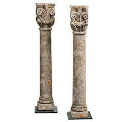 Pair of Small 18th Century Carved Fleur De Lys Columns from France