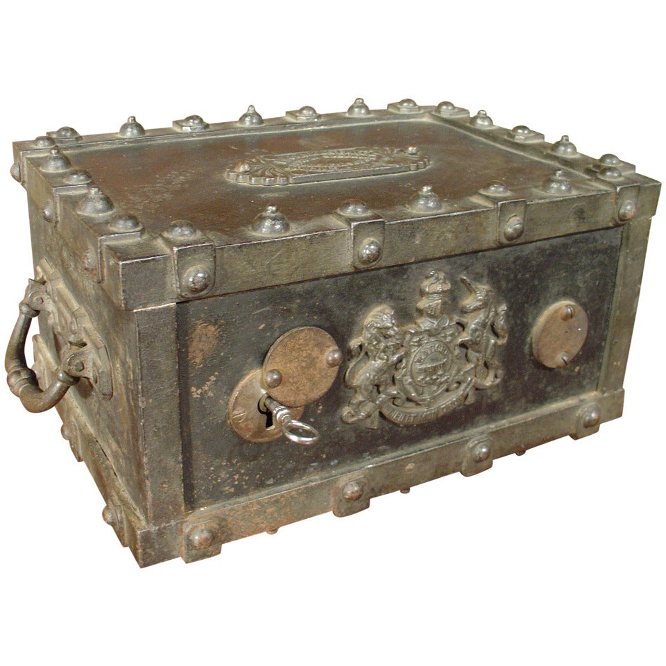 Antique French Iron Safe-"Dieu et Mon Droit" Circa 1870