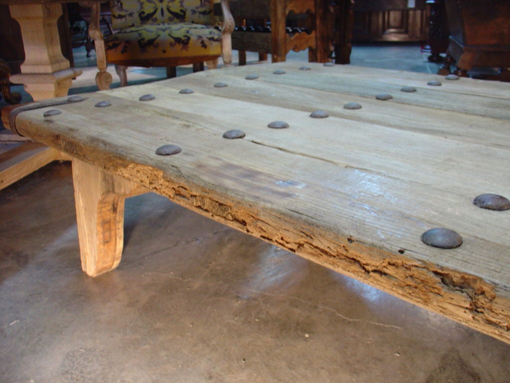 French Coffee Table Made From Antique Oak Door-France