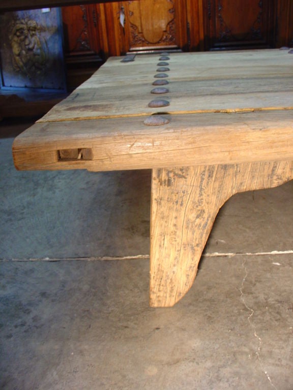 Coffee Table Made From Antique Oak Door-France 2