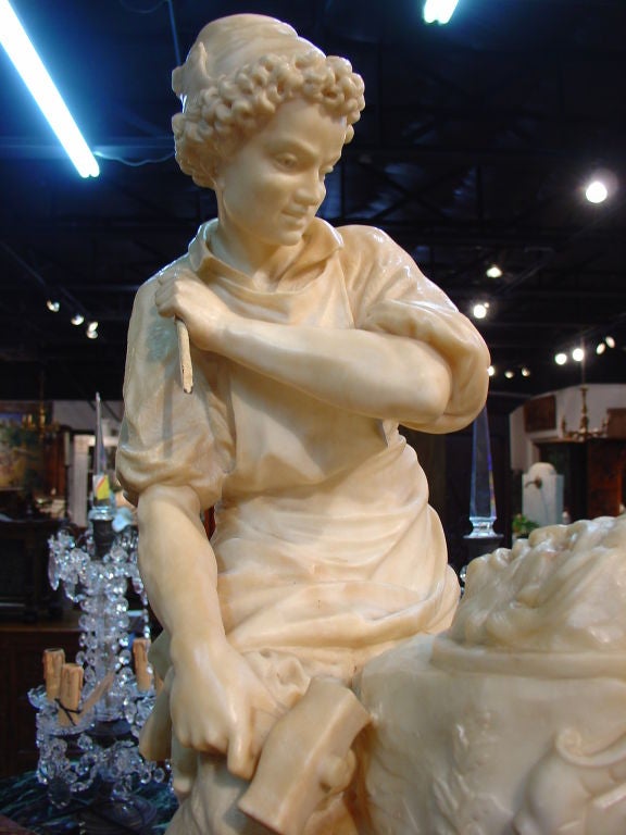 French Antique Alabaster Statue of a Sculptor