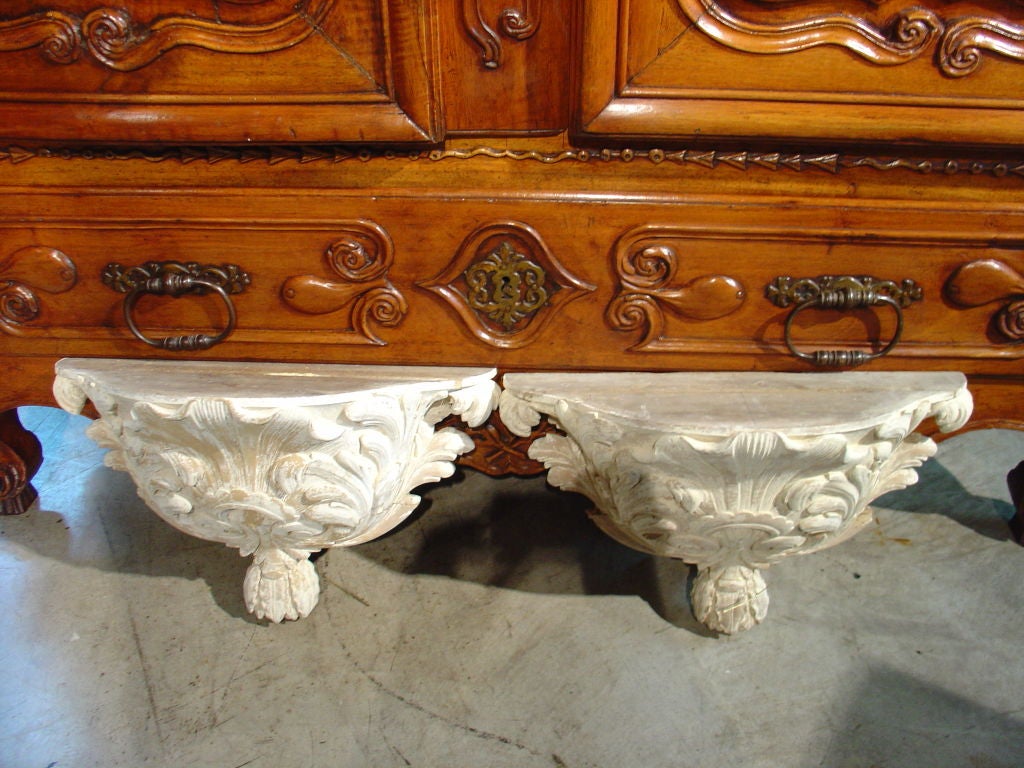 Pair of Antique French Whitewashed Wooden Brackets For Sale at 1stdibs