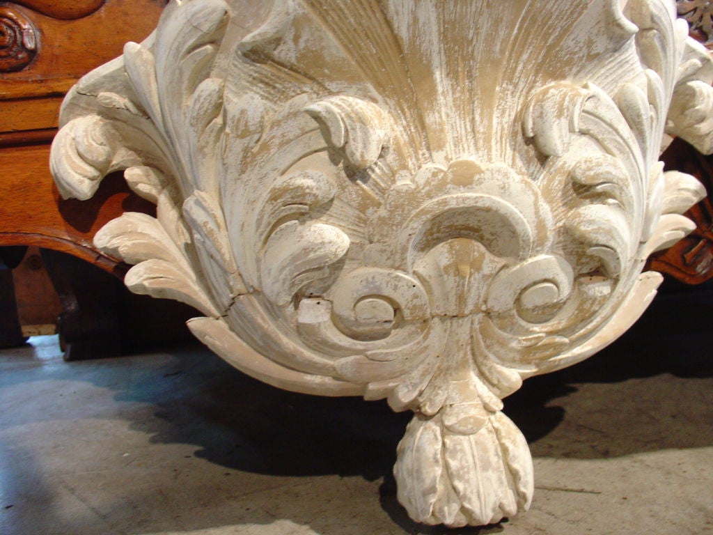 Pair of Antique French Whitewashed Wooden Brackets For Sale at 1stdibs