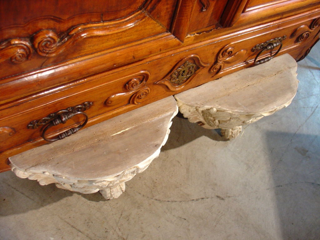 Pair of Antique French Whitewashed Wooden Brackets For Sale at 1stdibs