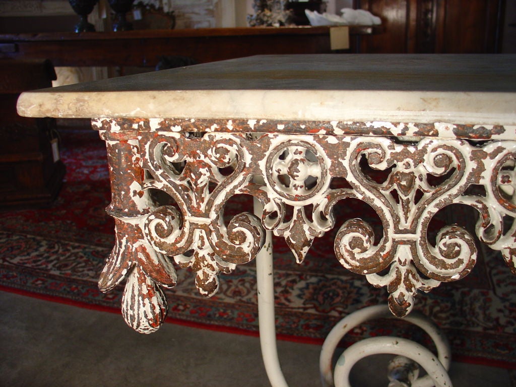 French Antique Pastry Table with Ornamented Cast Iron Base and Marble