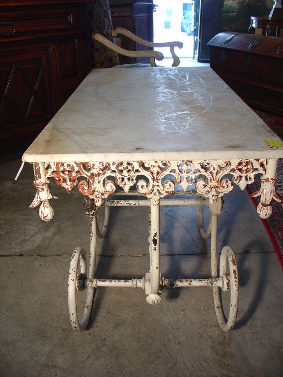 Antique Pastry Table with Ornamented Cast Iron Base and Marble 1