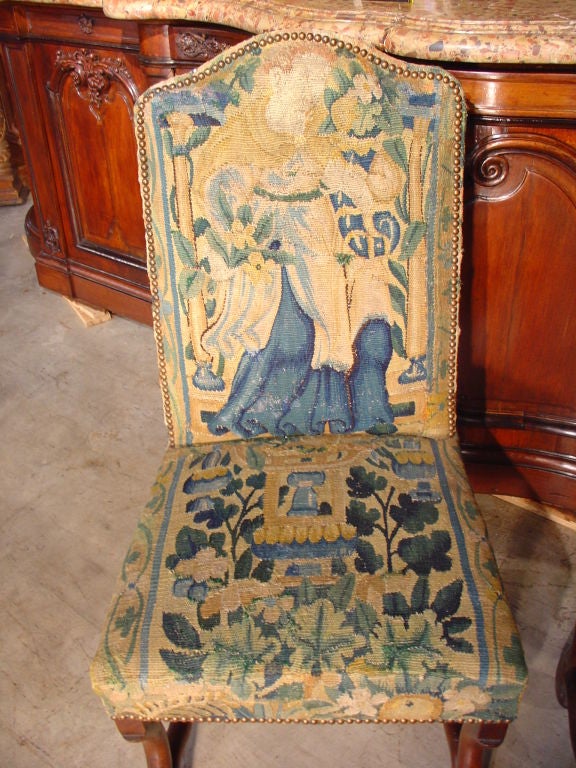French Pair of Antique Mutton Bone Tapestry Chairs