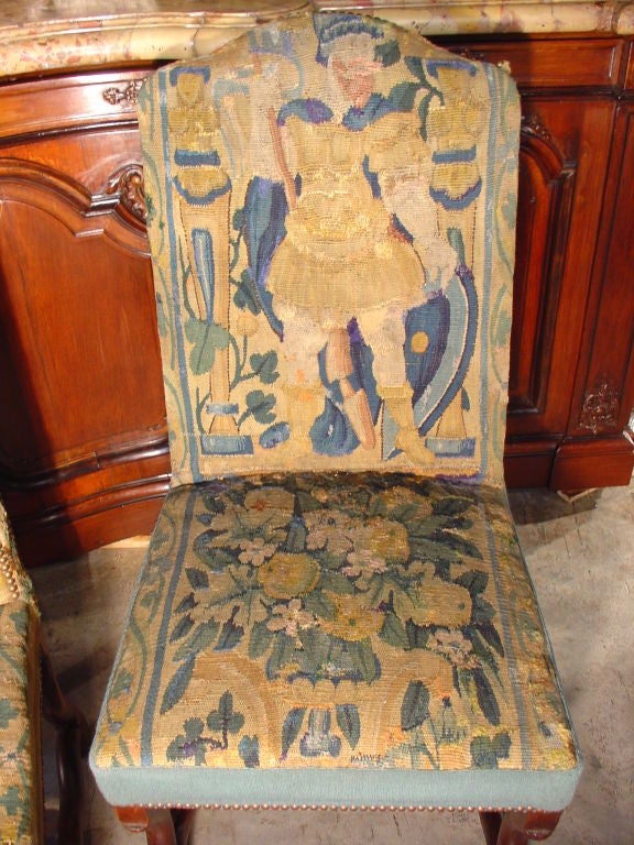 18th Century and Earlier Pair of Antique Mutton Bone Tapestry Chairs