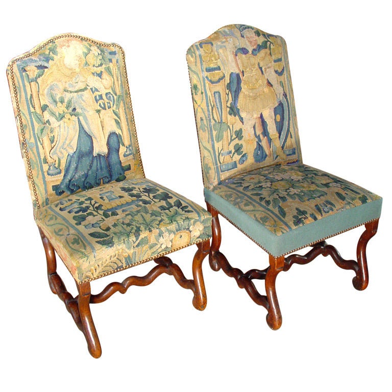 Pair of Antique Mutton Bone Tapestry Chairs