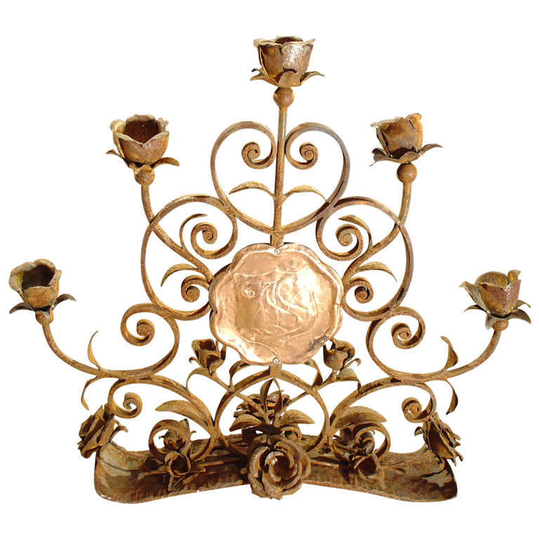 Antique French Iron 'Roses' Candelabra at 1stDibs