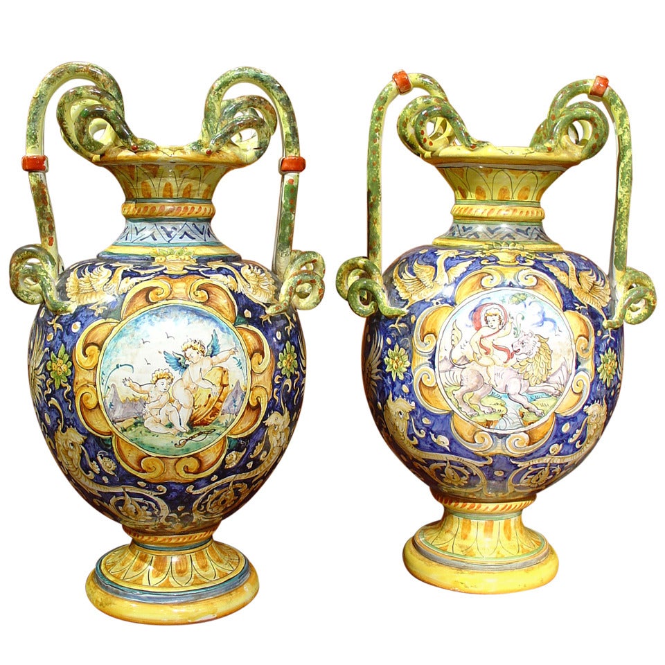 Pair of Painted Italian Urns circa 1920