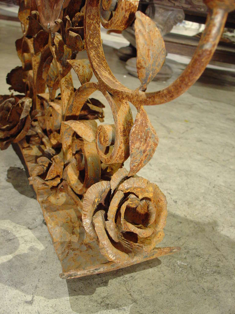 Antique French Forged Iron 'Roses' Candelabra 1