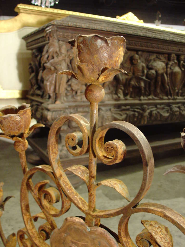 Antique French Forged Iron 'Roses' Candelabra 2