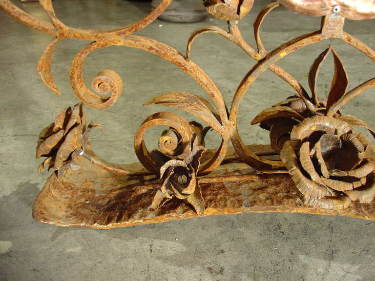Antique French Forged Iron 'Roses' Candelabra 3