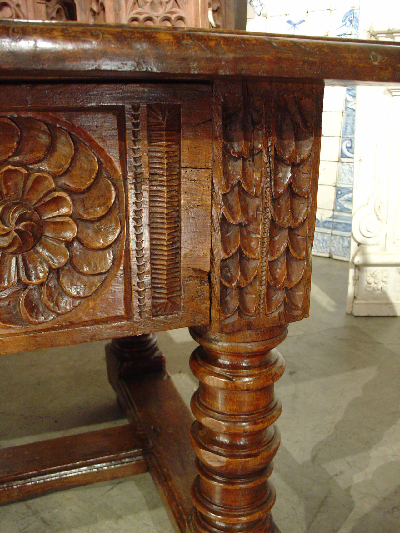 Antique Walnut and Oak Chateau Table from the Pyrenees, France, 1700s In Good Condition In Dallas, TX