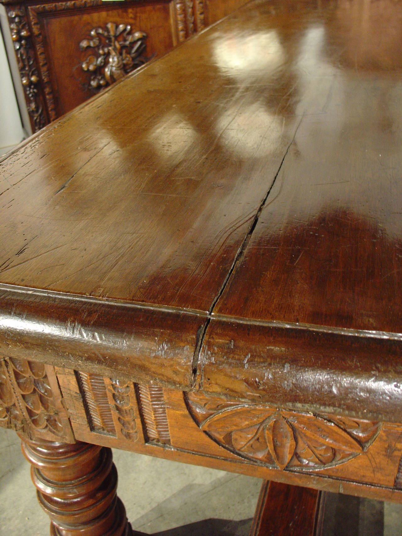 French Antique Walnut and Oak Chateau Table from the Pyrenees, France, 1700s
