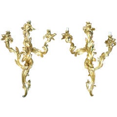 Pair of Massive Antique French Louis XV Style Bronze Dore Three