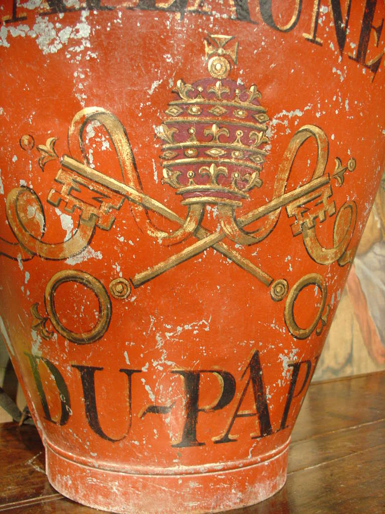 Painted 'Chateauneuf' Wine Grape Carrier, France C. 1920 In Good Condition In Dallas, TX