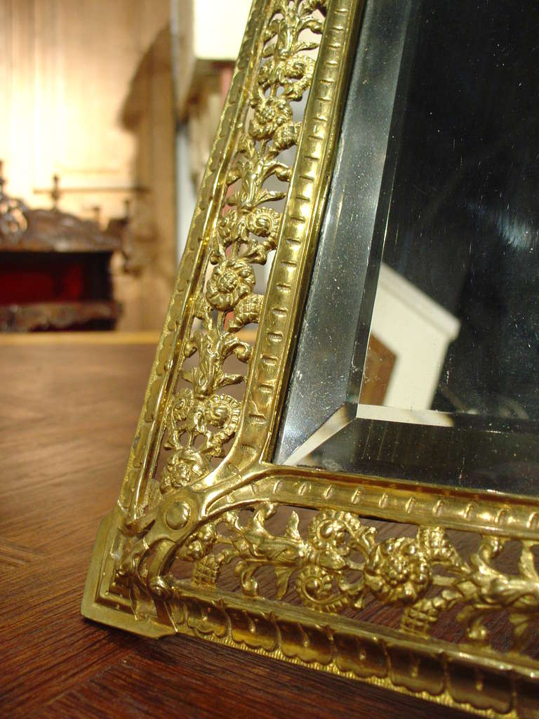 Antique French Beveled Table Mirror Made of Bronze 5