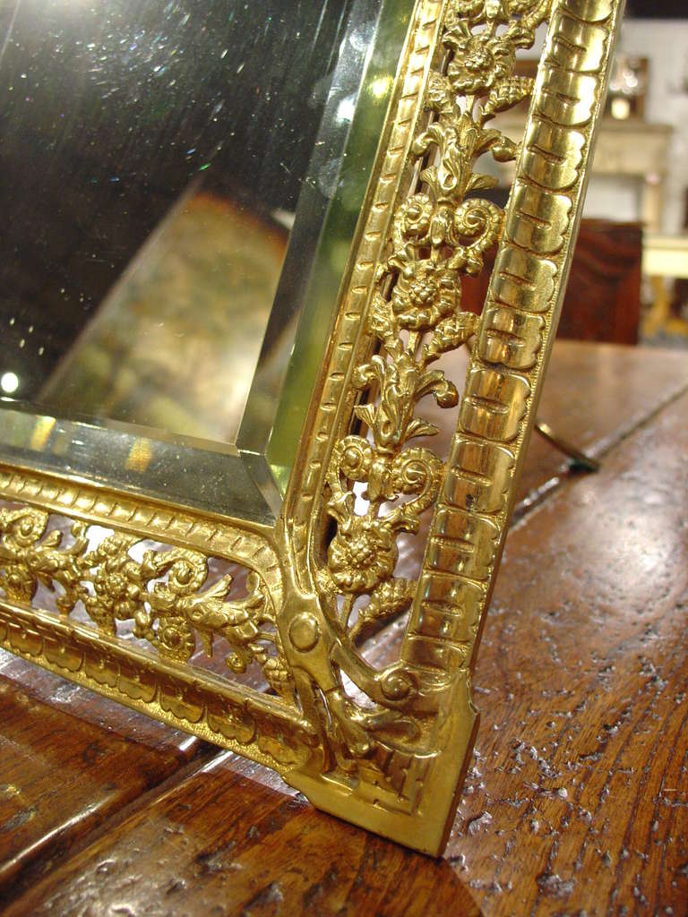 Antique French Beveled Table Mirror Made of Bronze 1