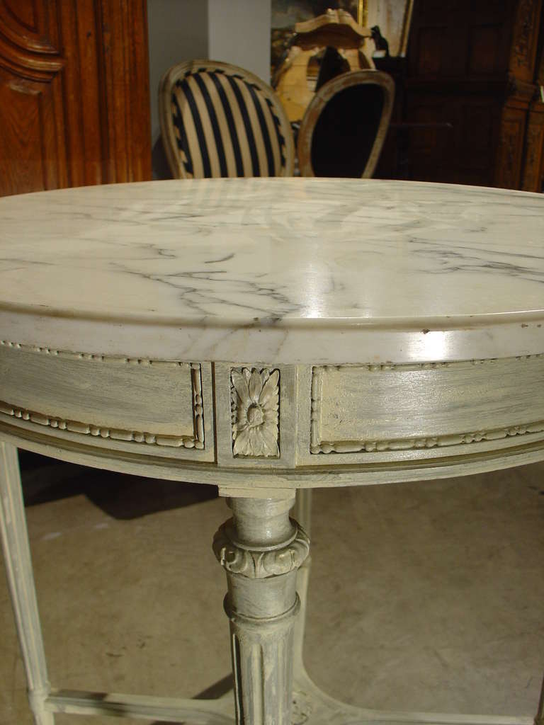 Painted Louis XVI Style Marble Top Center Table from France In Good Condition In Dallas, TX