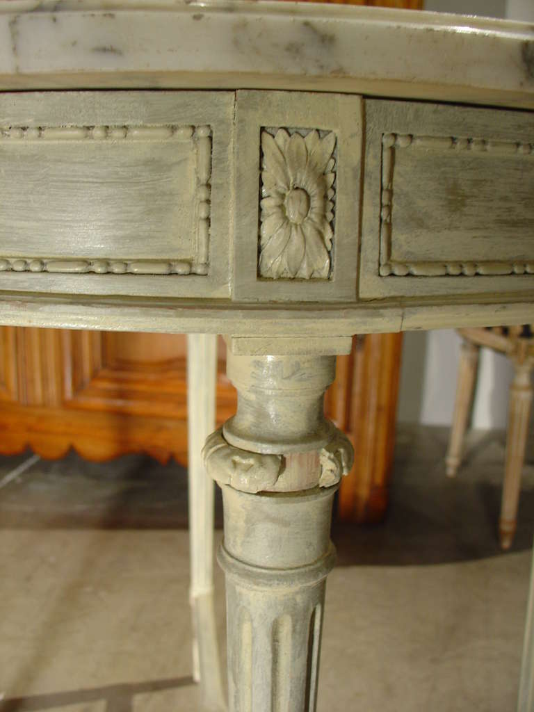 Wood Painted Louis XVI Style Marble Top Center Table from France