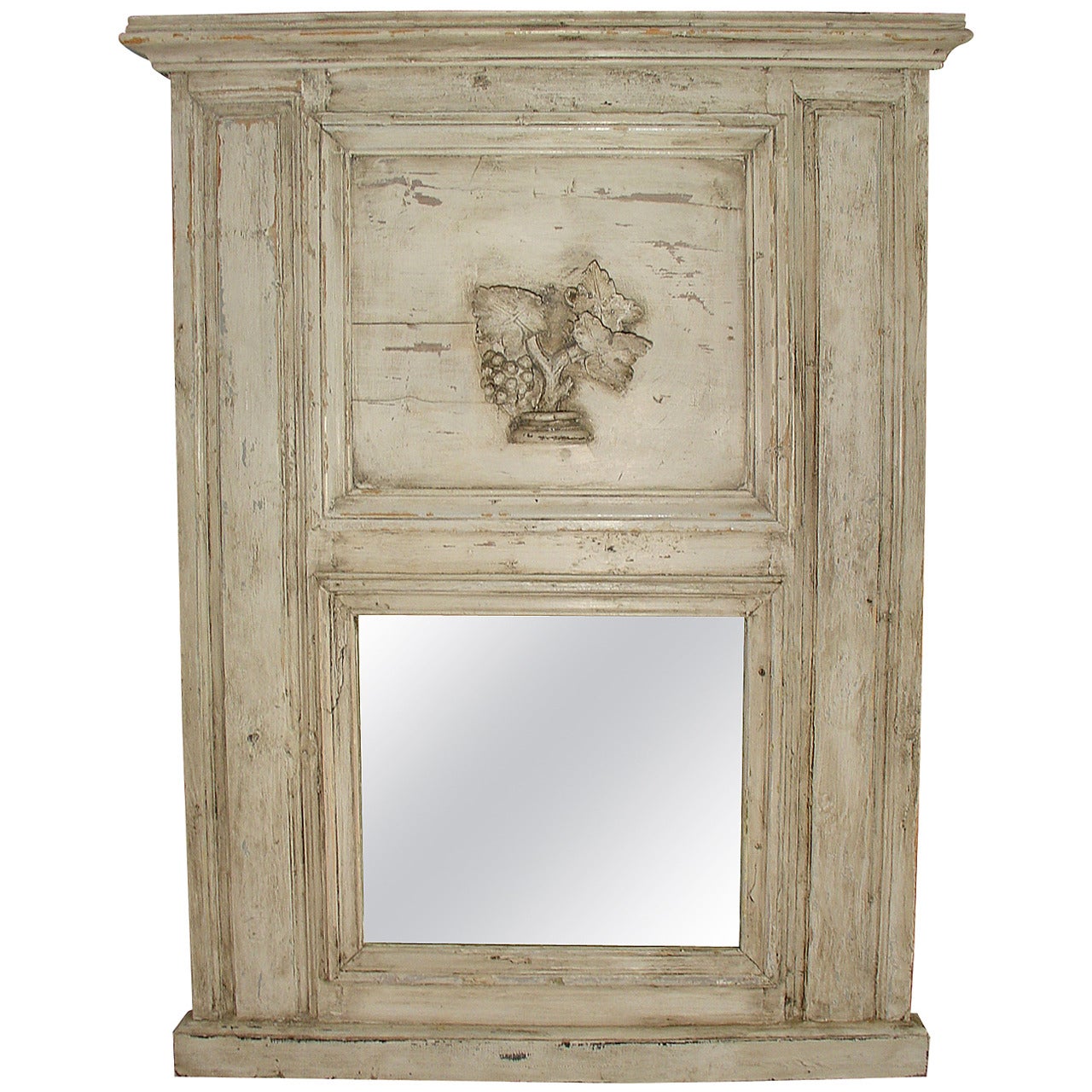 Antique French, Painted Trumeau Mirror from an 1860s French Boiserie