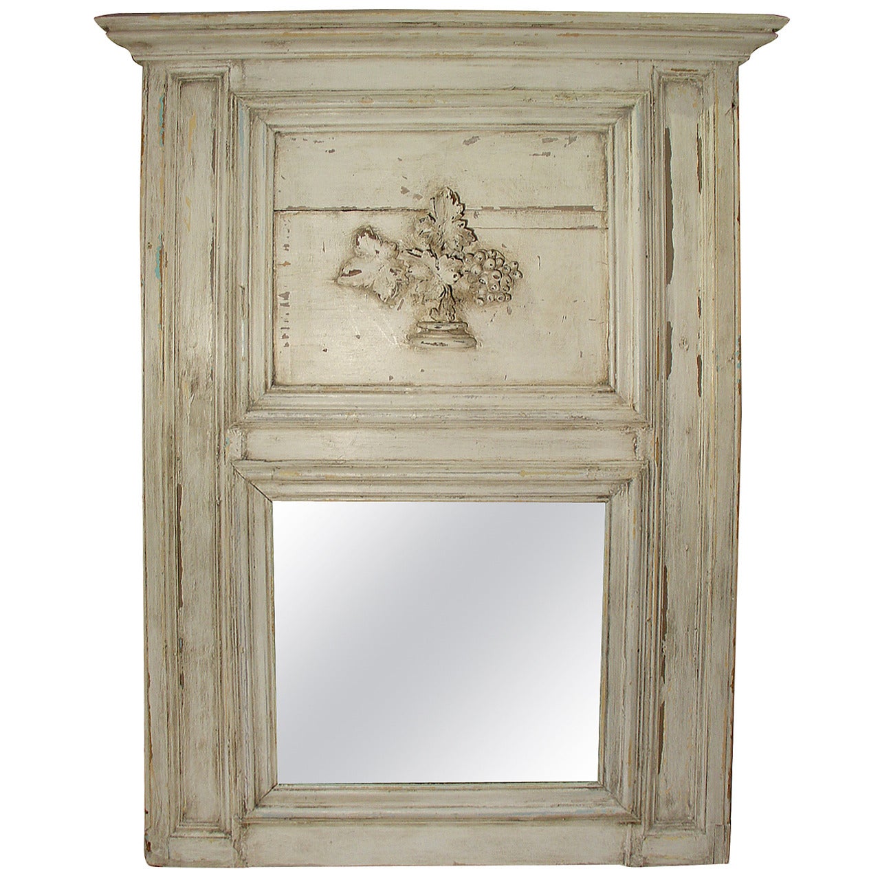 Antique French, Painted Trumeau Mirror from an 1860s French Boiserie