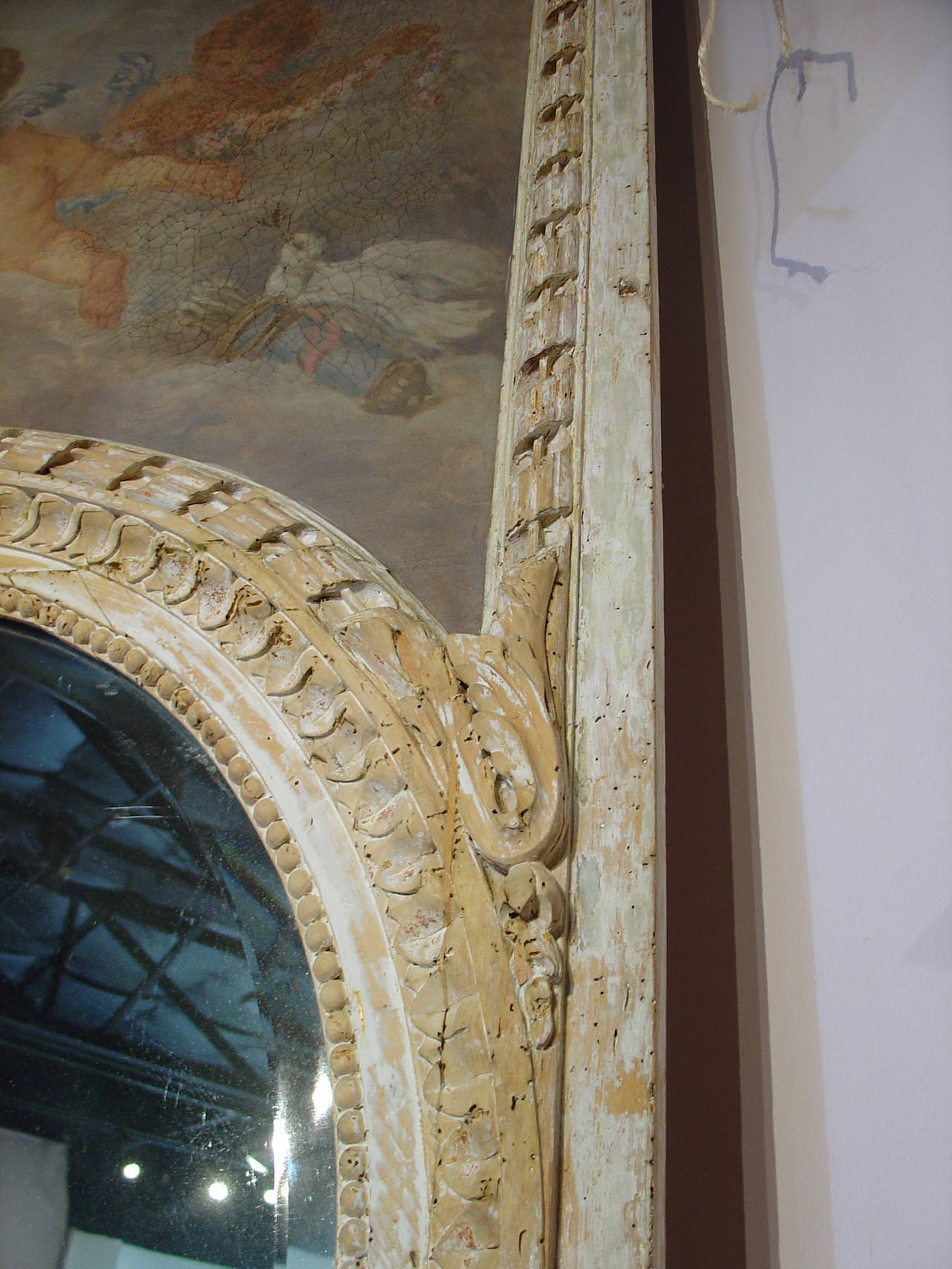 Monumental Antique, French Parcel Paint Trumeau Mirror 3