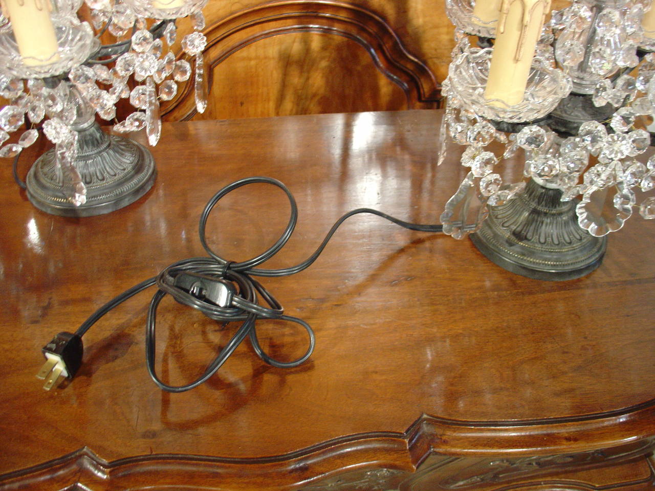Pair of Small Antique French Crystal Girandoles 3