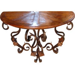 Iron Base Console with Antique Parquet Top