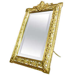 Antique French Beveled Table Mirror Made of Bronze