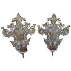 Large Hand Carved Polychromed Sconces from Italy