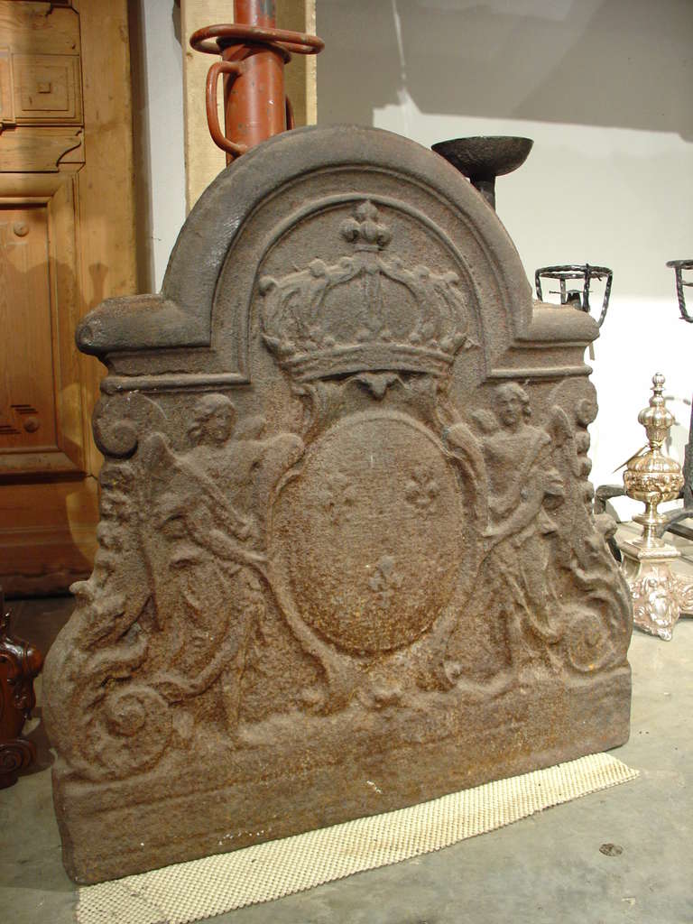 French Unusual 18th Century Cast Iron Fireback from France