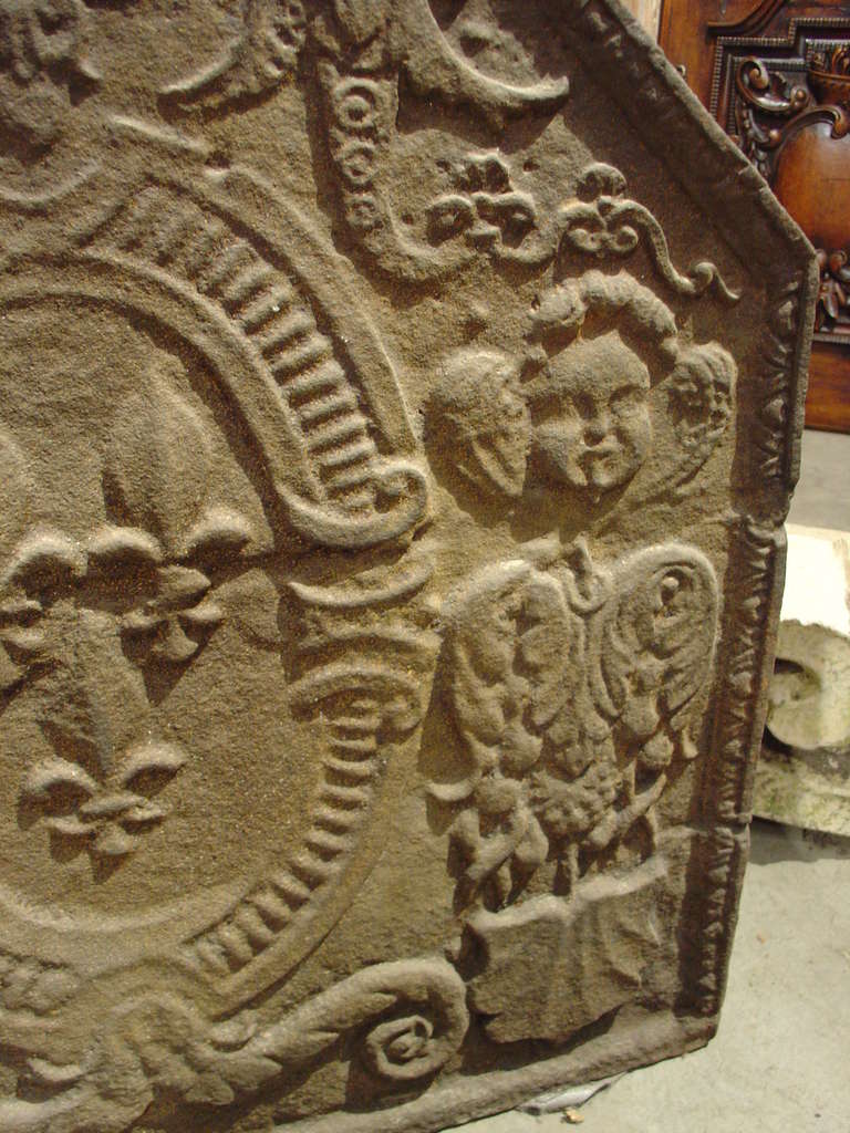 18th Century Coat of Arms Cast Iron Fireback from France 1