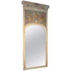Monumental Antique, French Parcel Paint Trumeau Mirror