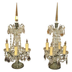 Pair of Small Antique French Crystal Girandoles