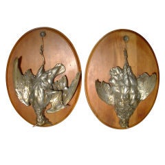 Beautiful and Unusual Pair of Hunting Plaques-Gold Wash on Metal