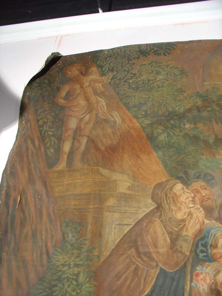 Large 19th Century French Boiserie Painting on Canvas: 'Angelique et Medor' In Good Condition In Dallas, TX