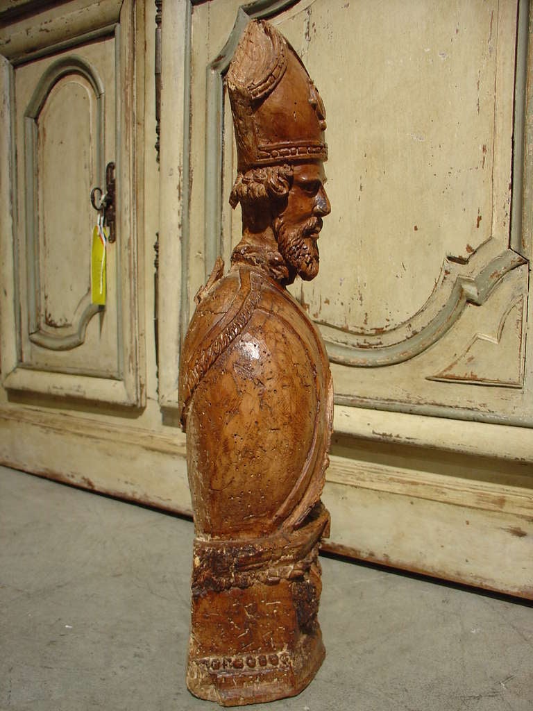 Rare 17th Century Walnut Wood Reliquary Bust 1