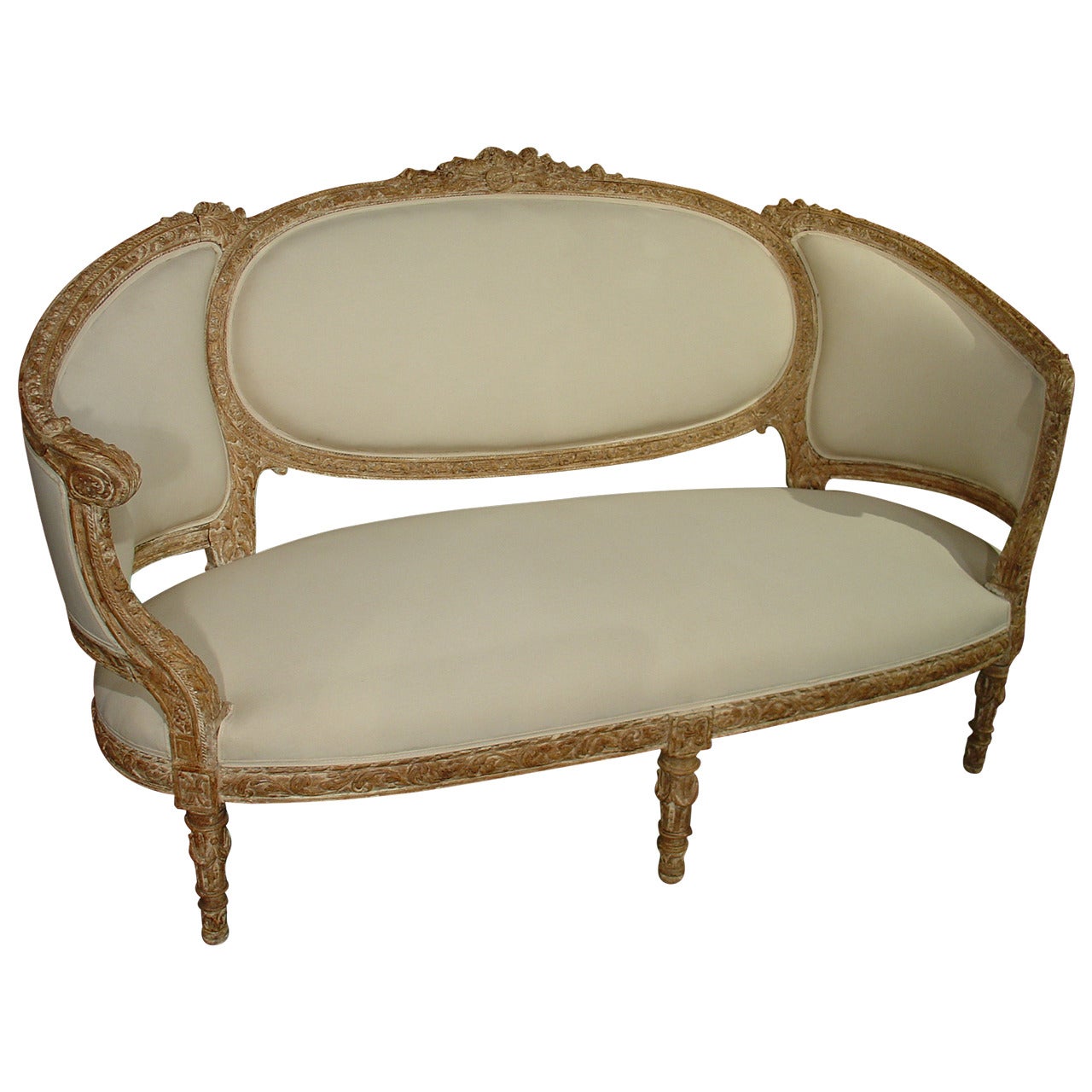 Beautiful Antique French Parcel Paint Settee with Musical Motifs