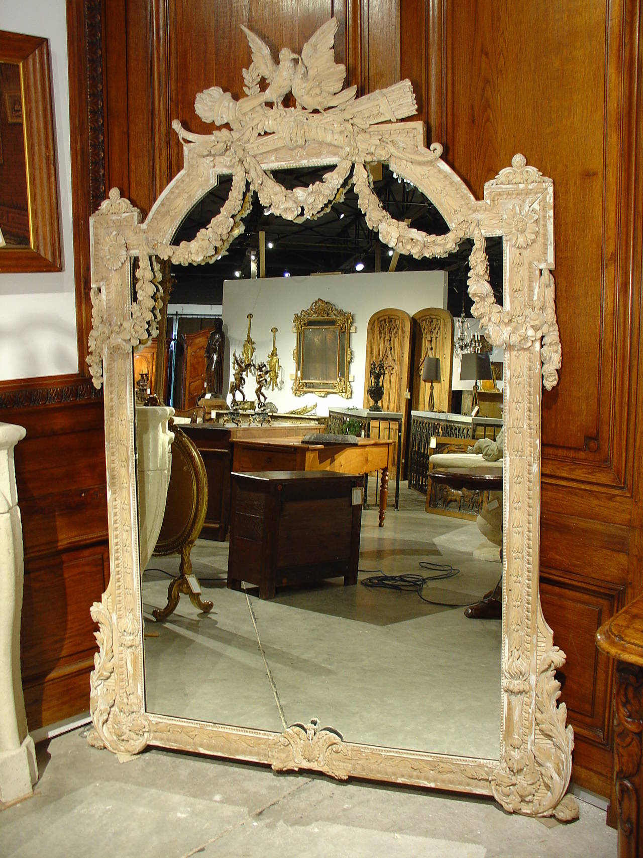 Large and Rare Louis XVI Style Antique Parcel Paint Mirror from France 2