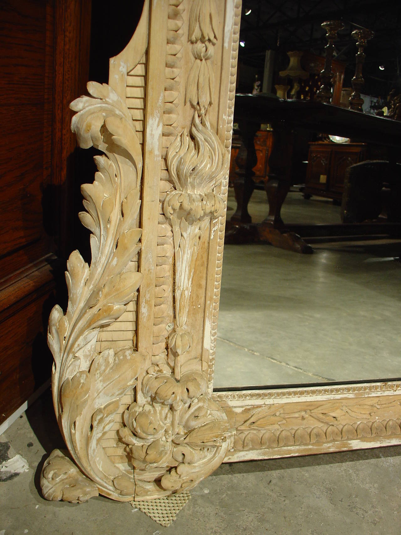 French Large and Rare Louis XVI Style Antique Parcel Paint Mirror from France