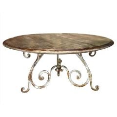 Round Table from France with Antique Iron and Reclaimed Oak