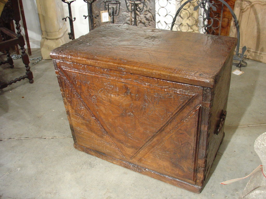 Ancient French Walnut Wood Trunk-Mid 1600s