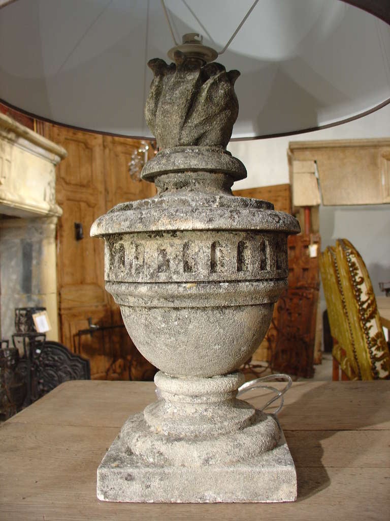 French Pair Of Antique Stone Lamps From France