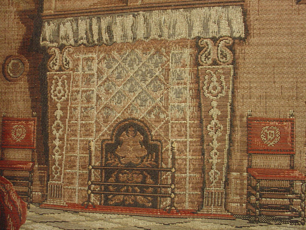 Long Oak Framed French Tapestry Depicting an Interior Scene, circa 1900 4