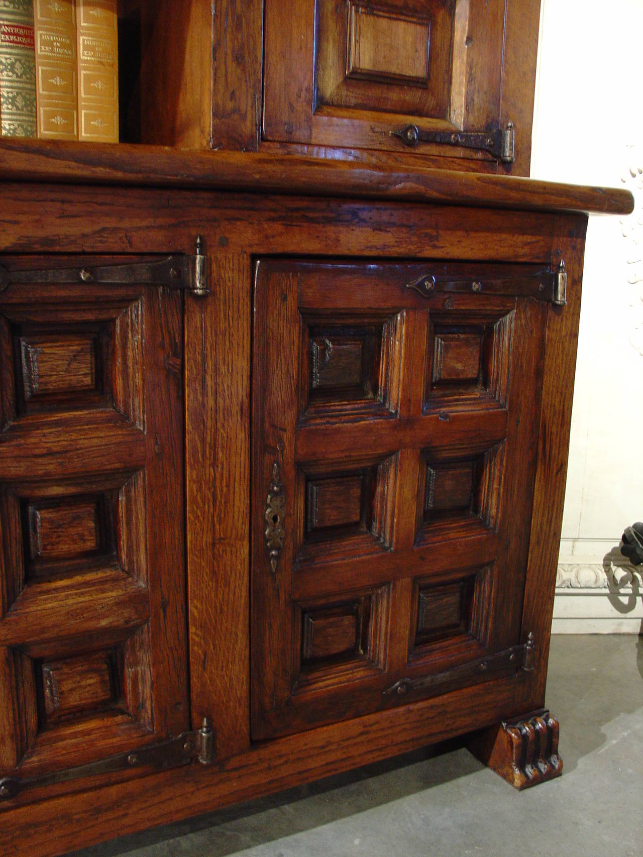 Large Oak Bookcase with Iron Hardware from Spain, Early 1900s 4