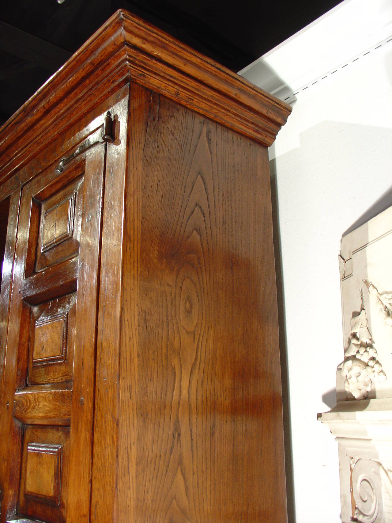 Carved Large Oak Bookcase with Iron Hardware from Spain, Early 1900s
