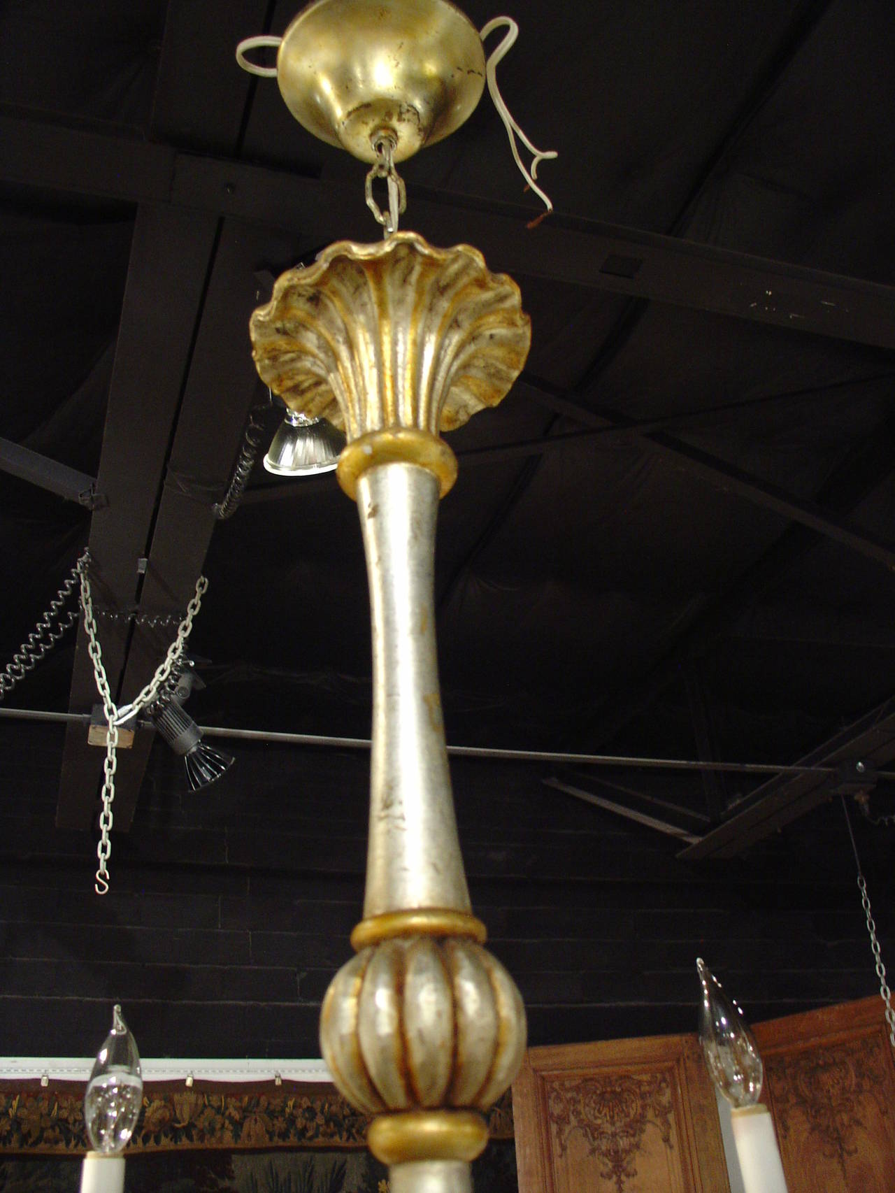 Elegant Six Arm Gold and Silver Gilded Chandelier from France, 20th Century 2